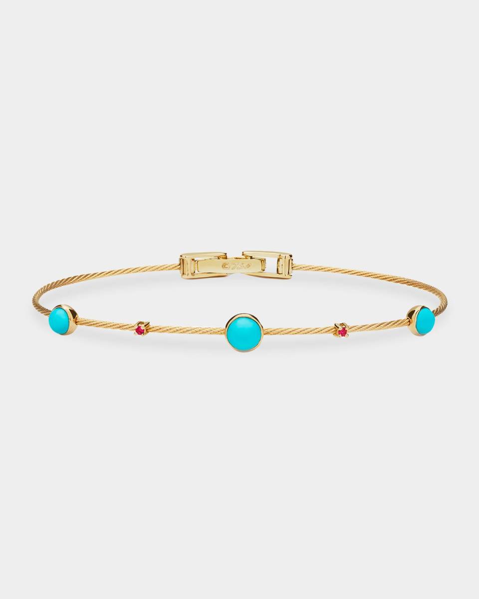 Turquoise & Ruby Five-Station Wire Bracelet